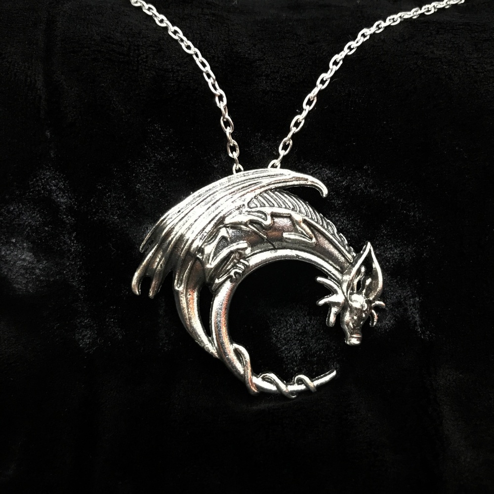 Grand Silver Dragon w/ Crescent Moon Pendant
